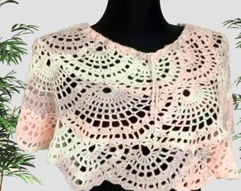 Capelet van gehaakt kant: veelkleurige victoriaanse stijl, wolmix