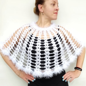 Crochet White Capelet for Women, Lace Wedding Cape