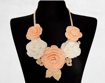 Crochet Lariat Necklace, Crochet Flower Scarf, Jewelry