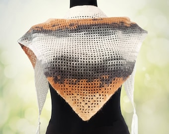 Crochet Lace Triangle Scarf: Handmade Wool Blend Shawl