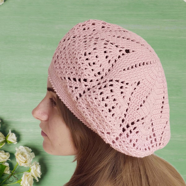 Béret d'été pour femme au crochet, chapeau de jardin en coton