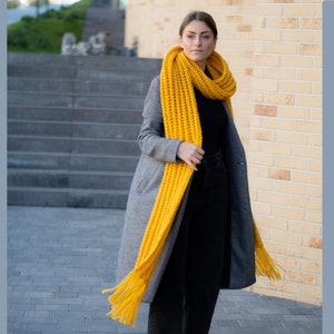 Extra Long Chunky Knit Scarf with Tassels, Unisex Scarf