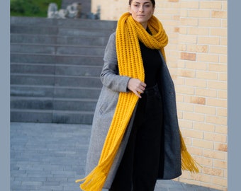 Extra Long Chunky Knit Scarf with Tassels, Unisex Scarf