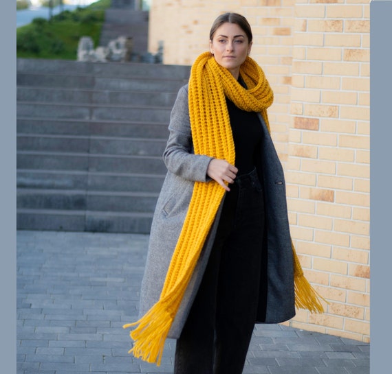 Extra Long Chunky Knit Scarf With Fringe , Unisex Scarf - Etsy