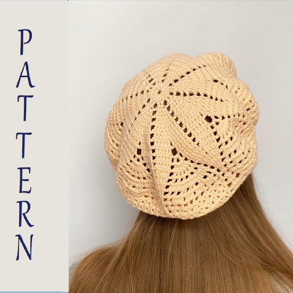 Summer Crochet Beret PATTERN, PDF, Written Tutorial and Photo, Garden Beach Hat