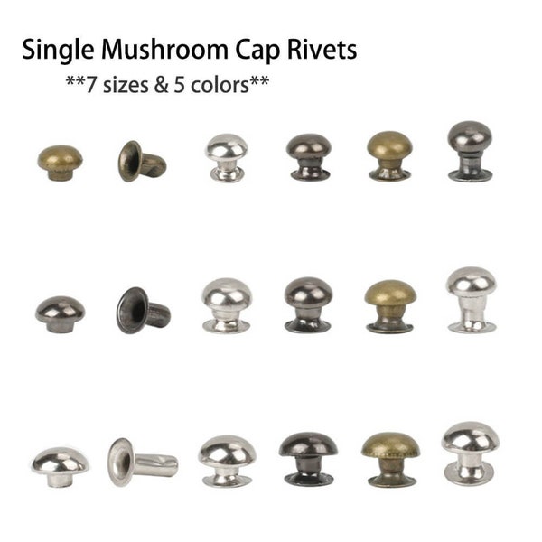 50 Full Sets Single Mushroom Cap Rivets --Eco-Friendly---(5 Colors of 7 Sizes )--Leather Rivet Setter Rivet Press Rivet Tool Mushroom Rivets