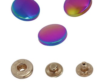 20 Sets Rainbow Caps Fashion Spring Metal Snaps---Leatherworking Snaps Buttons Metal Snap Fasteners Kit Leather Snaps Heavy Duty Snaps Kits