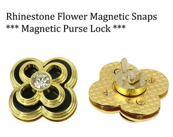 Rhinestone Flower Magnetic Snaps** Magnetic Purse Lock Purse locks with Magnetic Snap charm flower bag lock snap Magnetic Buttons Organizer