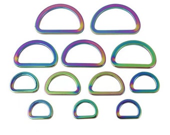 10 PCS Flat No Slit D-Ring--Rainbow--Flat Rainbow NO Split D Rings for Straps Bag Purse Belting Leather D-Ring Leathercraft Rainbow D-Rings