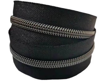 10 Meters 5# Nylon Zipper(Black+Gunmetal Teeth)--Nylon Zippers Zippers for Sewing Crafts Nylon Coil Sew Zipper by The Yard Bulk zipper tape