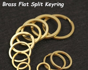 10 PCS Flat Split Key Ring--Solid Brass--Brass Connectors Copper Split Ring Flat Key Chain Rings Keys Organization Split Key Rings Key Rings