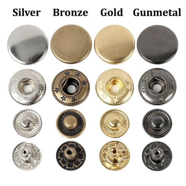 50 Sets Brass Material Fashion Spring Metal Snaps---Leatherworking Snap Buttons Metal Snap Fasteners Kit Leather Snaps Heavy Duty Snaps Kits