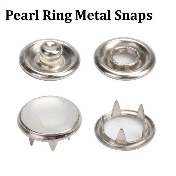 50 Sets Brass Material Pearl Ring Metal Snaps---Press Studs Snap Popper Snaps Fasteners Prong Ring No Sew Snaps Metal Snaps Pearl Ring Snaps