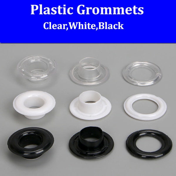 50 jeux complets d'oeillets en plastique --- Blanc/noir/transparent --- illets en plastique pour boîte à chaussures illets de fixation Boutons à oeillets illets en plastique