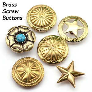 Big Brass Screw Buttons--Leathercraft Screw Rivets Buttons Back Used For Wallet Bag Belt Leather Craft Decoration Screw Rivets Brass Conchos
