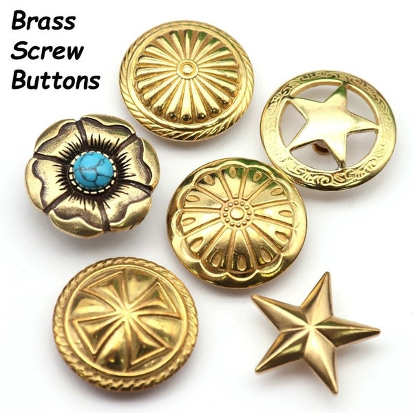 Big Brass Screw Buttons--Leathercraft Screw Rivets Buttons Back Used For Wallet Bag Belt Leather Craft Decoration Screw Rivets Brass Conchos