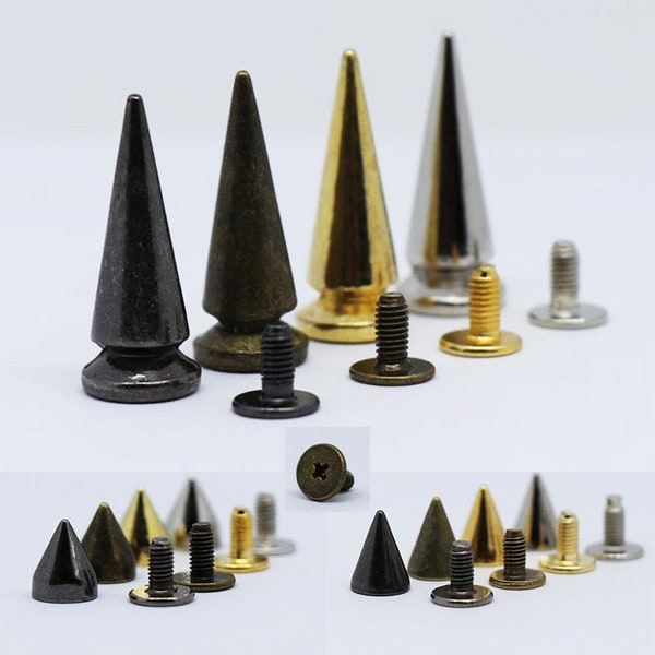 50 Ensembles complets Bullet Punk Spikes---Leather Crafts Vis Punk Studs Bullet Cone Spike Stud Metal Screw Rivets Punk Stud Cone Rivets Screw Punk