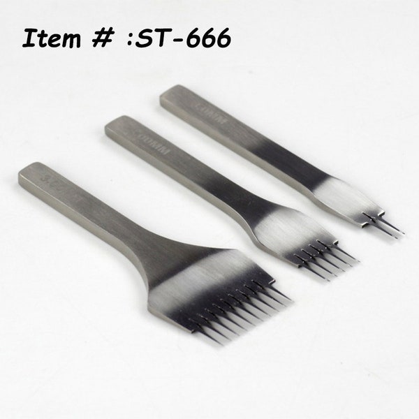 3 PCS ST-666 High Quality French Flat Pricking Iron 2.7mm 3mm 3.38mm 3.85mm Leather Chisel Leather Hole Punch French Sharp Pricking Iron Set