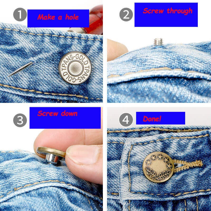 Simsky 6 Piecès Bouton de Jeans, épingles à Boutons pour Jeans