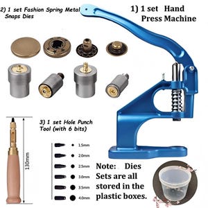 Hand Press Machine for Metal Snap Buttons, Snap Installation Kit with Dies & Hole Punch