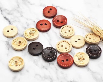 50 PCS Wood Buttons--Wood Sewing Buttons Engraved Wooden Vintage Wood Buttons 2 Holes for DIY Sewing Craft Decorative Wooden Sewing Buttons