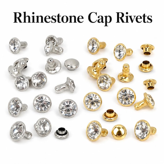 100 Crystal Rhinestone Rivets, Brass Glass Studs for Leather Craft Bags Shoes Clothing Accessories