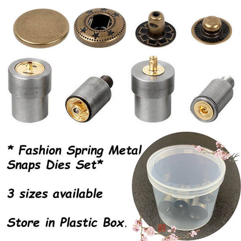 Fashion Spring Metal Snaps Dies Sets10mm,12.5mm,15mm,17mmHeavy Duty Snaps For Leather Snaps Button Metal Snap Fasteners kit Snap Buttons image 1