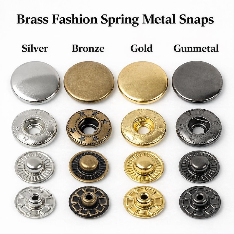 Single Spring Snap Buttons 50 Sets Brass Fashion Spring Metal Snaps, Metal Snap Buttons for ...