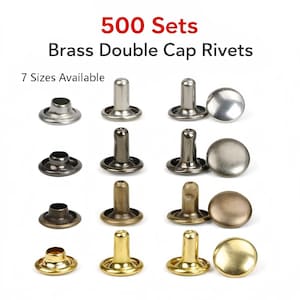 500 Brass Double Cap Rivets for Leather Craft – Leathercraft Rivet Sets, 7 Sizes