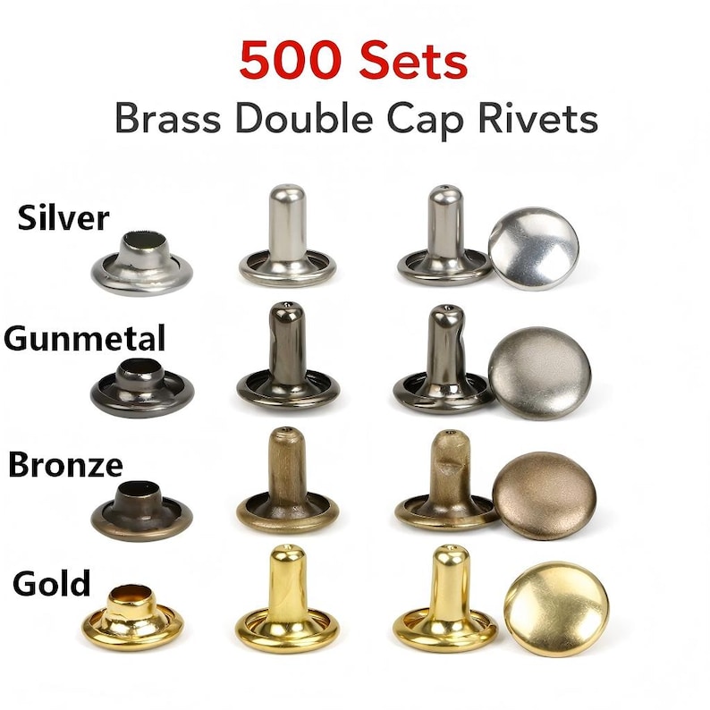 500 Brass Double Cap Rivets for Leather Craft – Leathercraft Rivet Sets ...