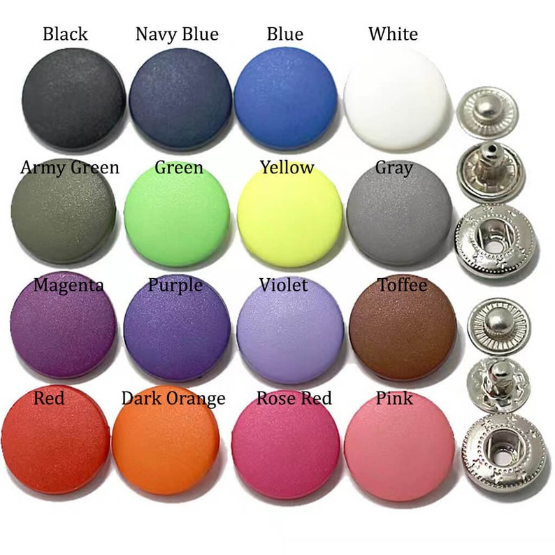 50 Sets Colorful Fashion Spring Metal Snaps, Nylon Caps With Brass ...