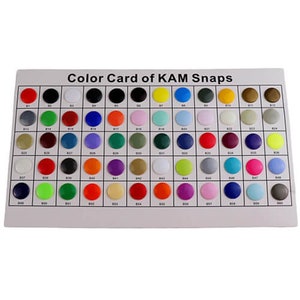 May include: Color card of KAM Snaps showing 64 different colors of plastic snaps. The card is labeled "Color Card of KAM Snaps".