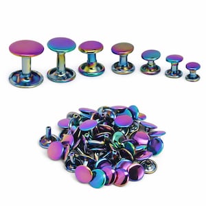 20 juegos de remaches de doble tapa arcoíris: remaches de cuero de latón para bolsos, cinturones y manualidades.