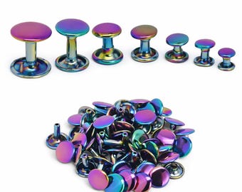 20 Sets Rainbow Double Cap Rivets: Brass Leather Rivets for Bags, Belts, DIY Craft