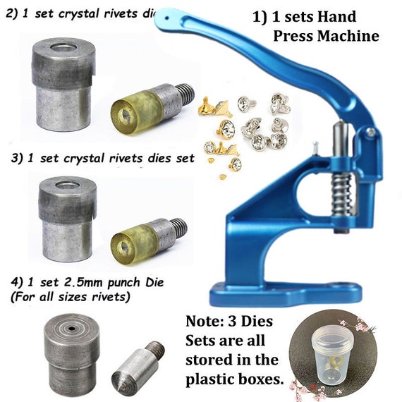 1 Hand Press3 Dieskst-02 Press1 Punching Dies2 Crystal Rivets Diesrivet Press  Rivet Setter Tool Leather Rivets Kit Rhinestone Rivets 