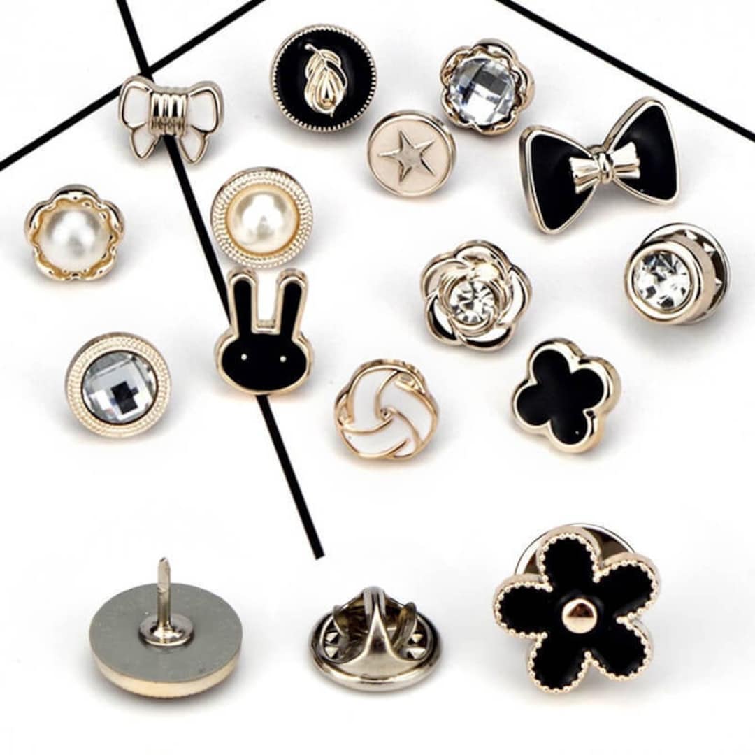 【Llife】BOTTON BROOCH Decorative Brooch Buttons: No-sew Shirt Safety Pins (8mm