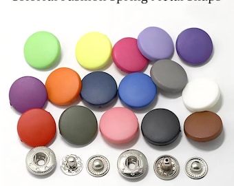 50 Sets Colorful Fashion Spring Metal Snaps, Nylon Caps with Brass Fasteners