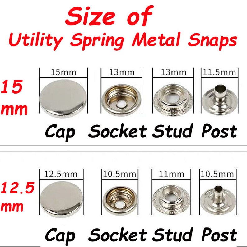 --Snap Button Mould Heavy Duty Snap Button Kit Metal Snap Button Snap Fasteners Button Mold Utility Spring Metal Snaps Dies Sets 12.5mm,15mm