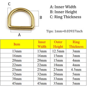 5 PCS D-Rings-Solid Brass Solid Brass D Ring pour sangles Sacs Sacs à main Ceinture Leathercarft DIY Dee Anneaux continus Cercles D non soudés Boucle image 2