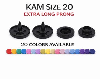 400 KAM Plastic Snaps – Size 20 Extra Long Prong, 20 Colors