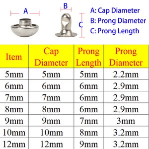 50 komplette Sets einzelne Pilzkappen-Nieten Umweltfreundlich5 Farben von 7 GrößenLeder-Niet-Setter-Niet-Press-Niet-Werkzeug-Pilz-Nieten Bild 3