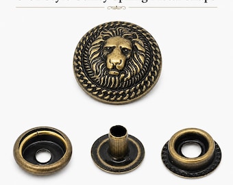 S-01 Style Utility Spring Metal Snaps, Bronze Lion Head Snap Buttons for Leathercraft