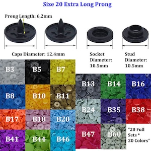 400 KAM Plastic Snaps: Size 20 Long Prong, 20 Colors
