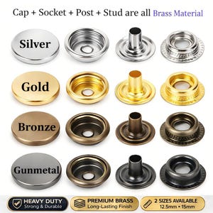 50 Sets Brass Utility Spring Metal Snaps, Heavy Duty Snap Fasteners for Leather,Bags