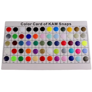 KAM Color Sampler Card - Drukknopen Drukknopen Klikknopen voor kledingsluiting Babyville drukknopen Plastic kledingdrukknopen KAM bevestigingsset