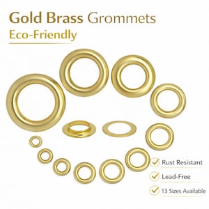 100 Sets Gold Brass Grommets, 13 Sizes Metal Eyelets for Leather & Fabric, Sewing DIY