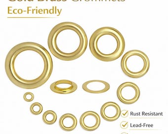 100 Sets Gold Brass Grommets, 13 Sizes Metal Eyelets for Leather & Fabric, Sewing DIY