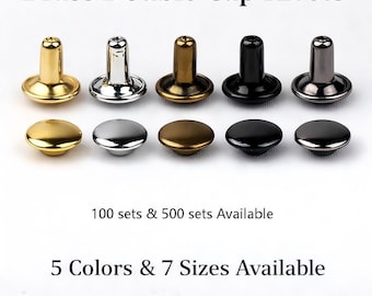 Brass Double Cap Rivets for Leather Craft – 100/500 Sets, 5 Colors, 7 Sizes