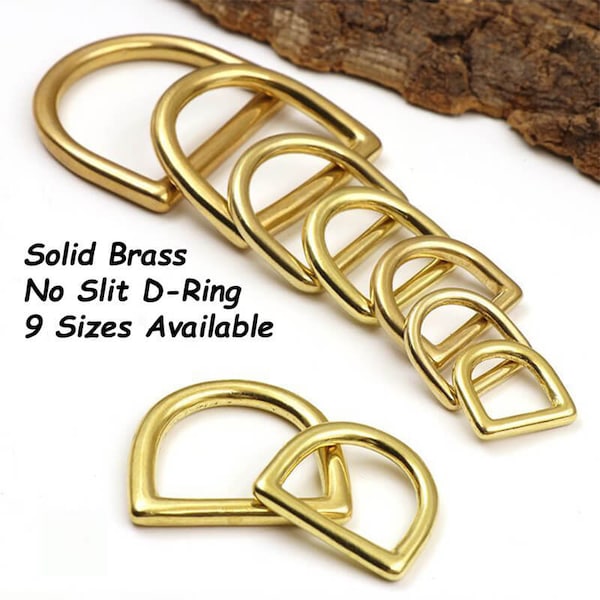 5 PCS D-Rings-Solid Brass--Solid Brass D Ring for Straps Bags Purses Belting Leathercarft DIY Dee Continuous Rings Non welded D circles Loop