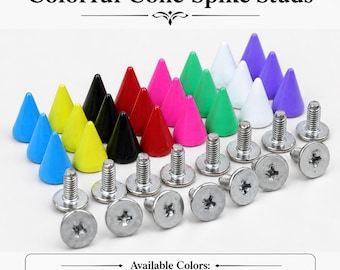 100 sets Colorful Cone Spike Alloy Studs, Screwback Punk Rivets, Leather Craft DIY Accessories, 7mm*10mm